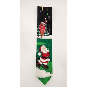 Vintage Hallmark Neck Tie Yule Tie Greetings Christmas Santa‎ Golf 100% Silk
